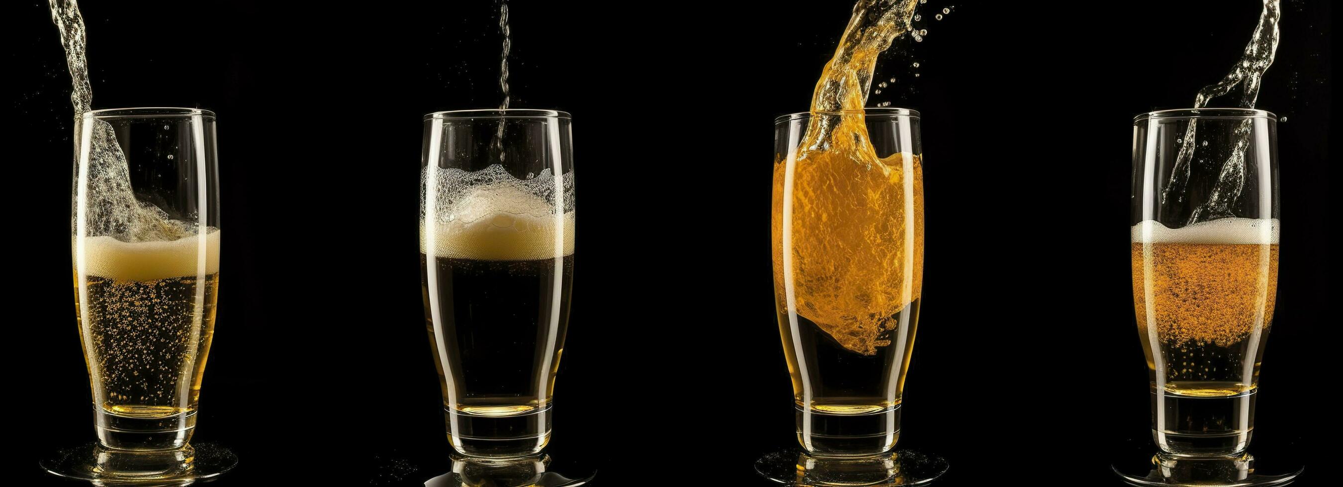 ai généré verser Bière dans une verre sur une noir Contexte. génératif ai photo