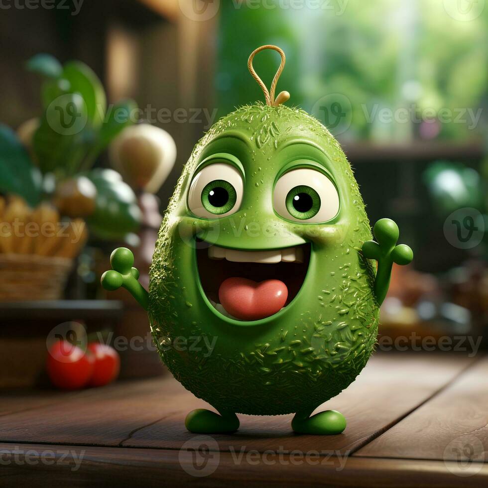 ai généré 3d réaliste dessin animé mignonne Avocat fruit photo