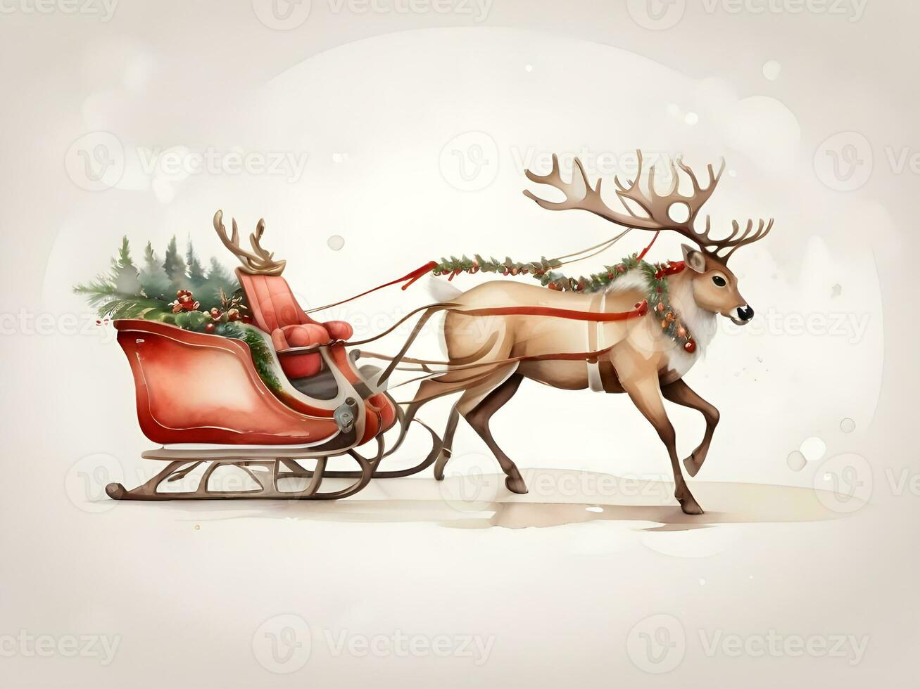 ai généré renne et traîneau avec Noël décoration photo