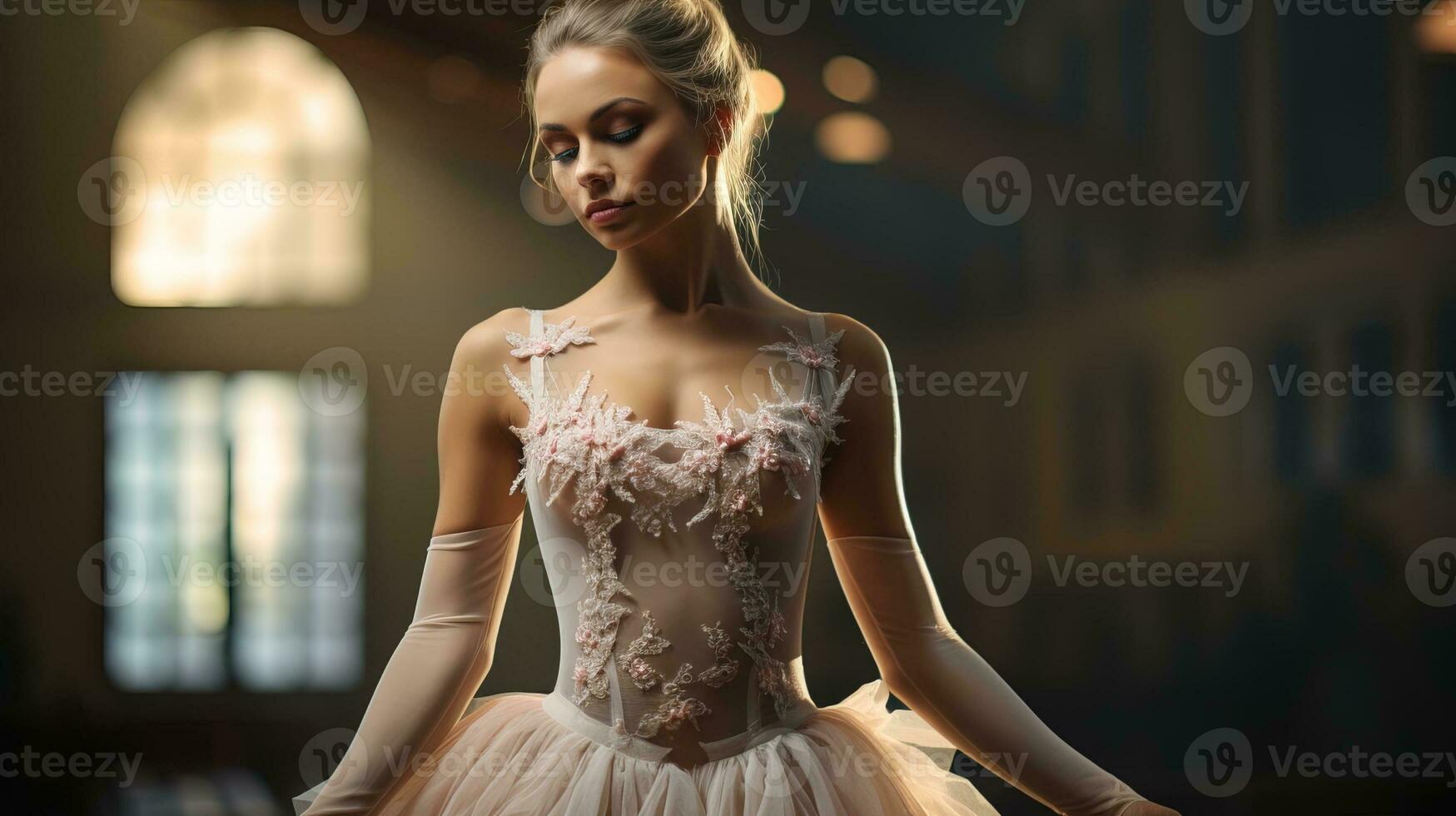 ai généré élégant ballerine, à mi-pirouette, dans une ensoleillé Danse studio. génératif ai photo