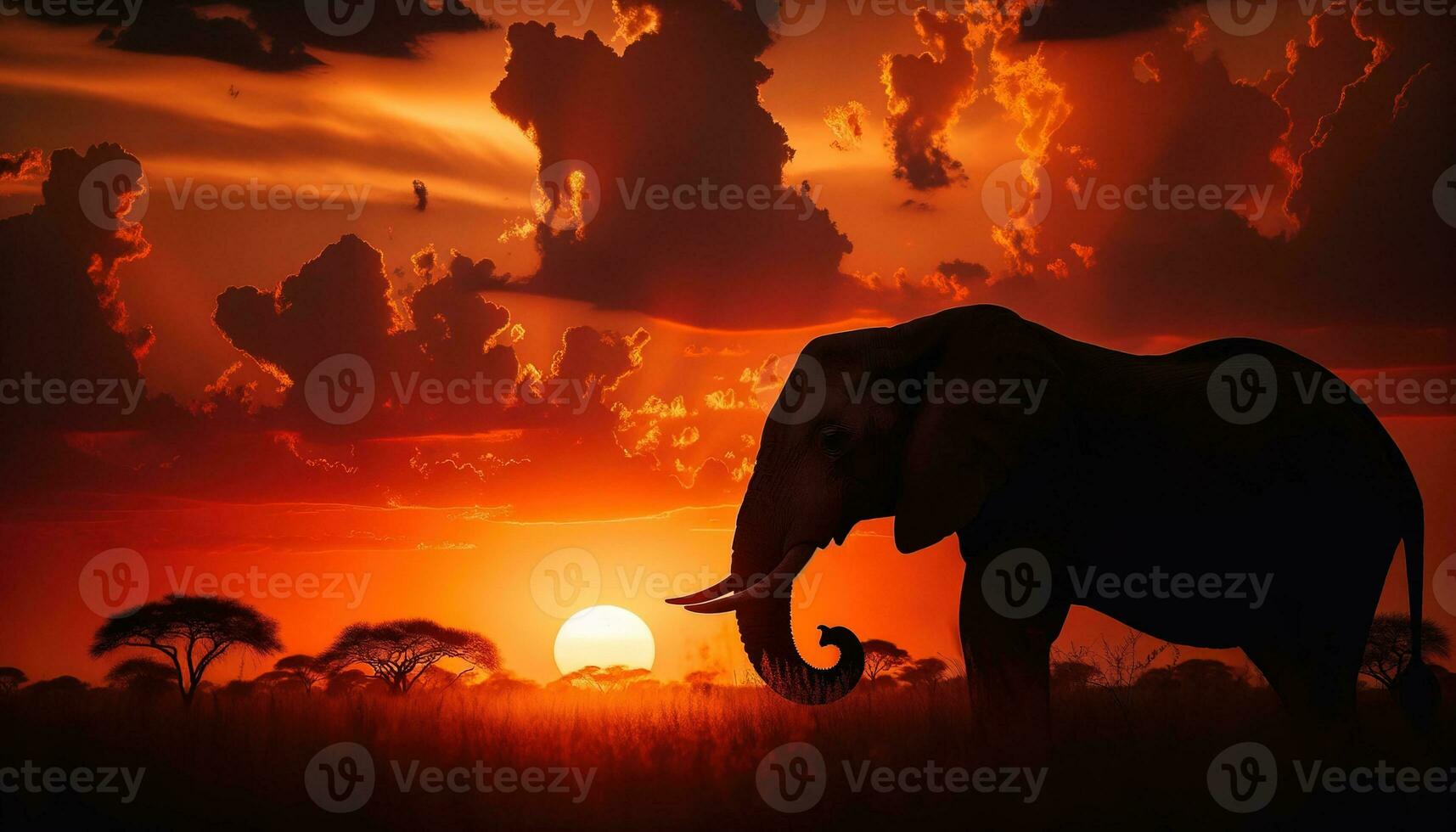 ai généré le silhouette de un l'éléphant permanent grand contre le africain le coucher du soleil. génératif ai photo