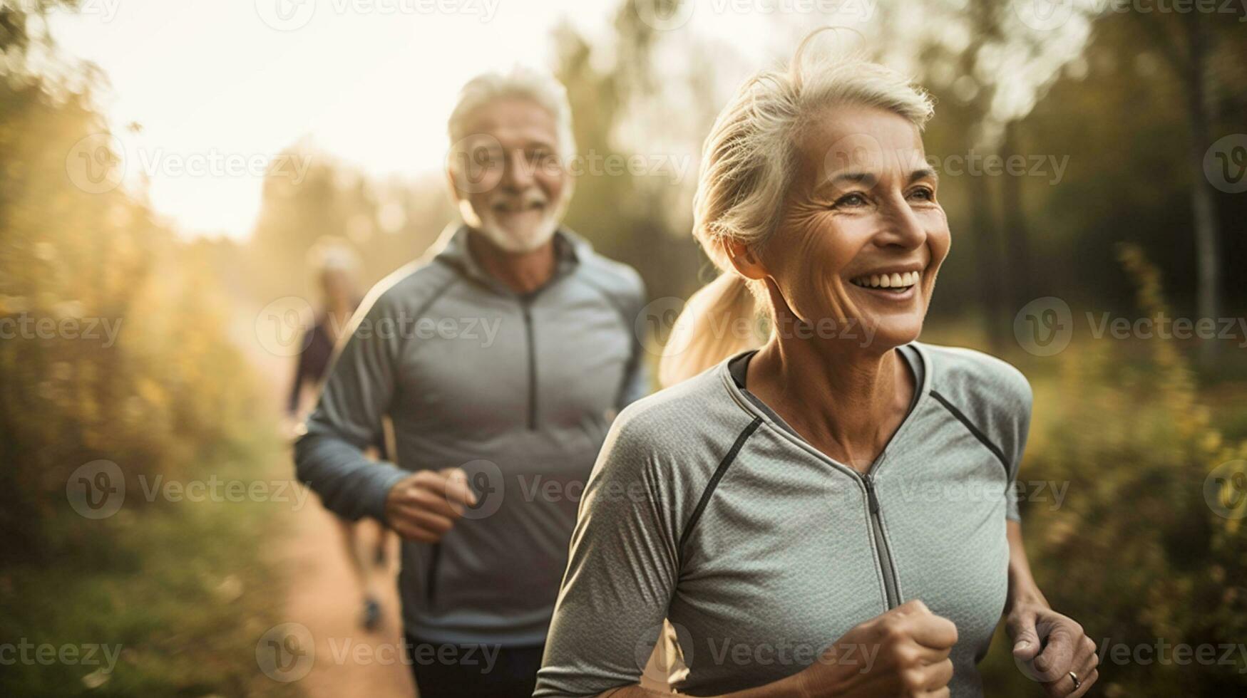 ai généré plus âgée caucasien couple va pour une courir photo