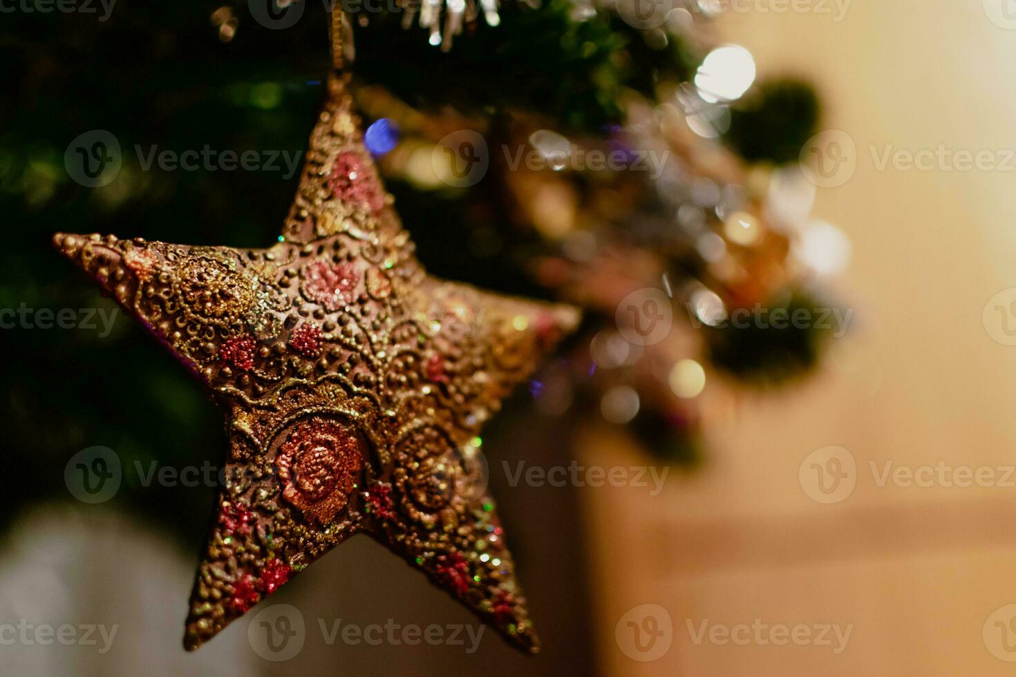 or étoile sur Noël arbre, décoration et ornement, fête esprit photo