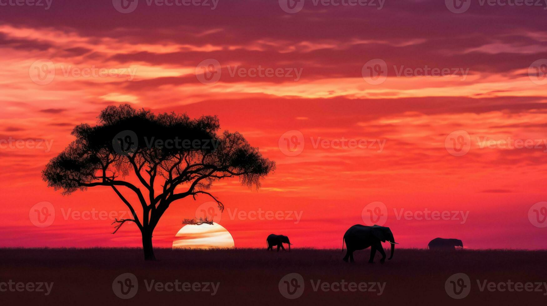 ai généré éléphants pâturage dans le africain savane pendant une magnifique le coucher du soleil. génératif ai photo