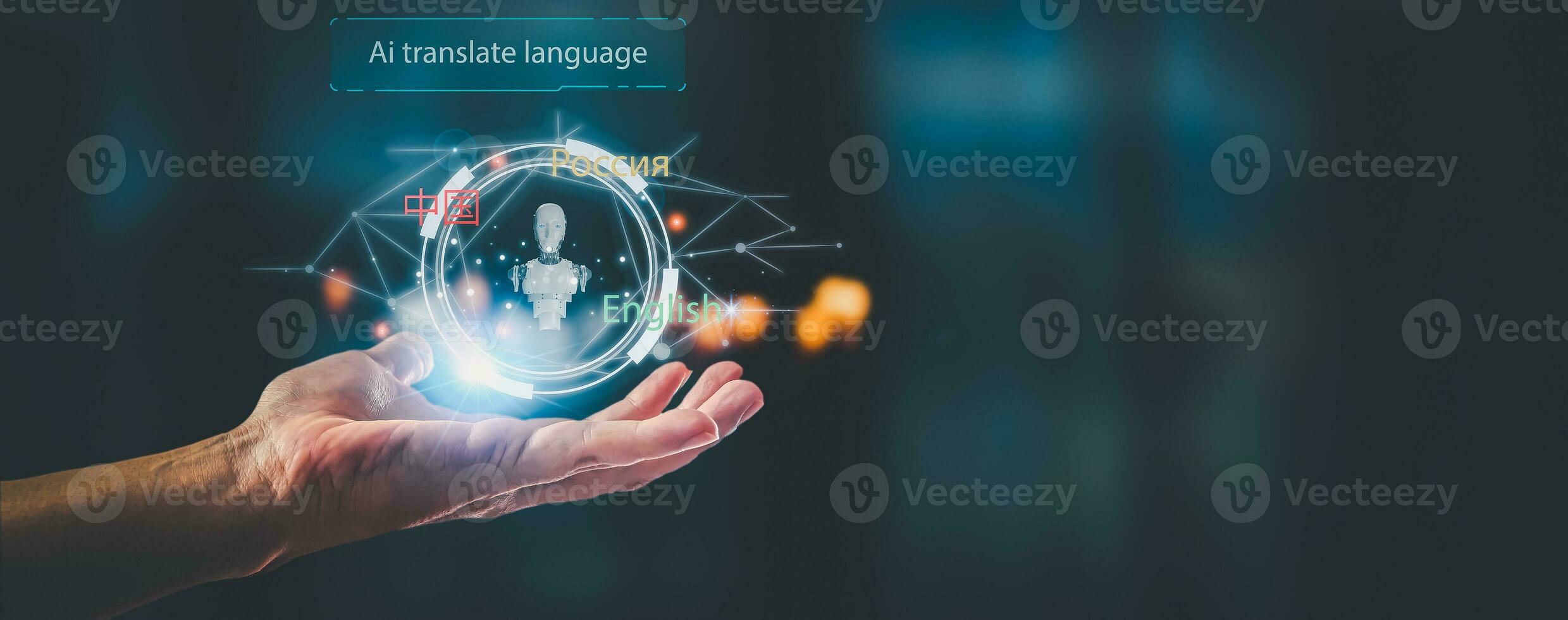 entrepreneurs utiliser l'Internet et Avancée ai La technologie pour sans couture Traduction dans virtuel réalité, justificatif plusieurs langues comme Anglais, Chinois, et russe photo