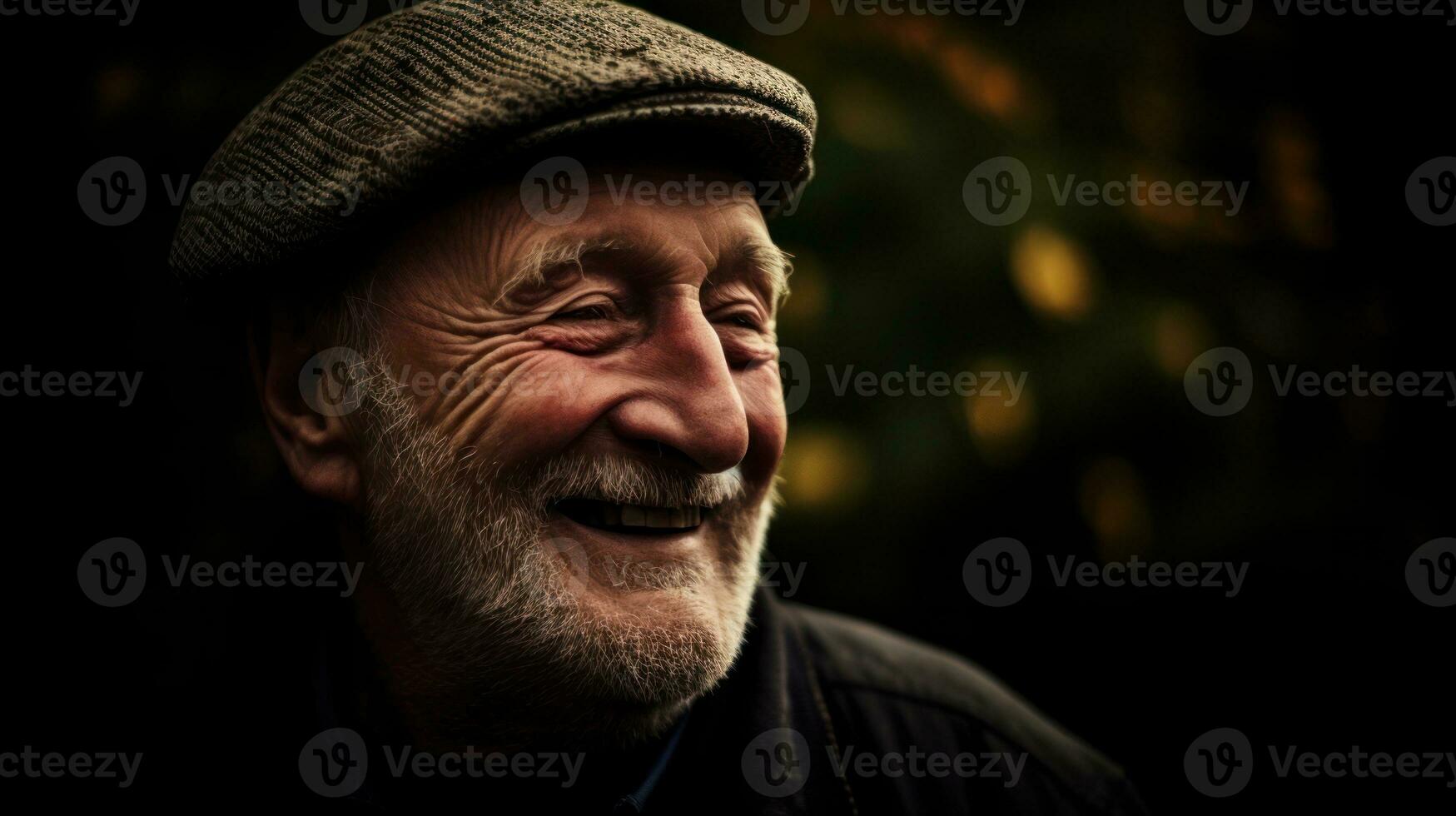 ai généré un plus âgée homme portant une chapeau et souriant chaleureusement. génératif ai photo