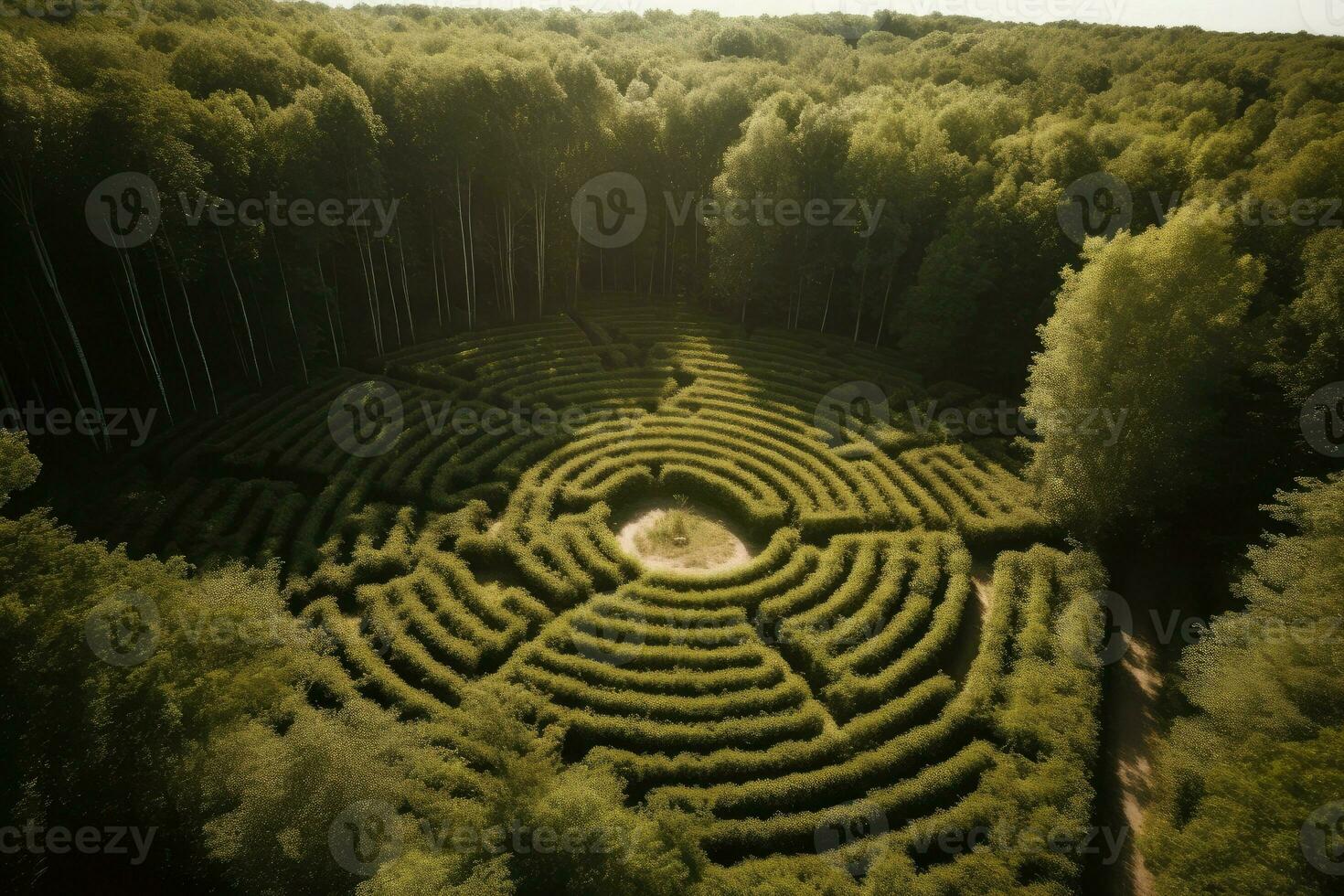 ai généré Labyrinthe forêt arbre dans milieu oiseau voir. produire ai photo