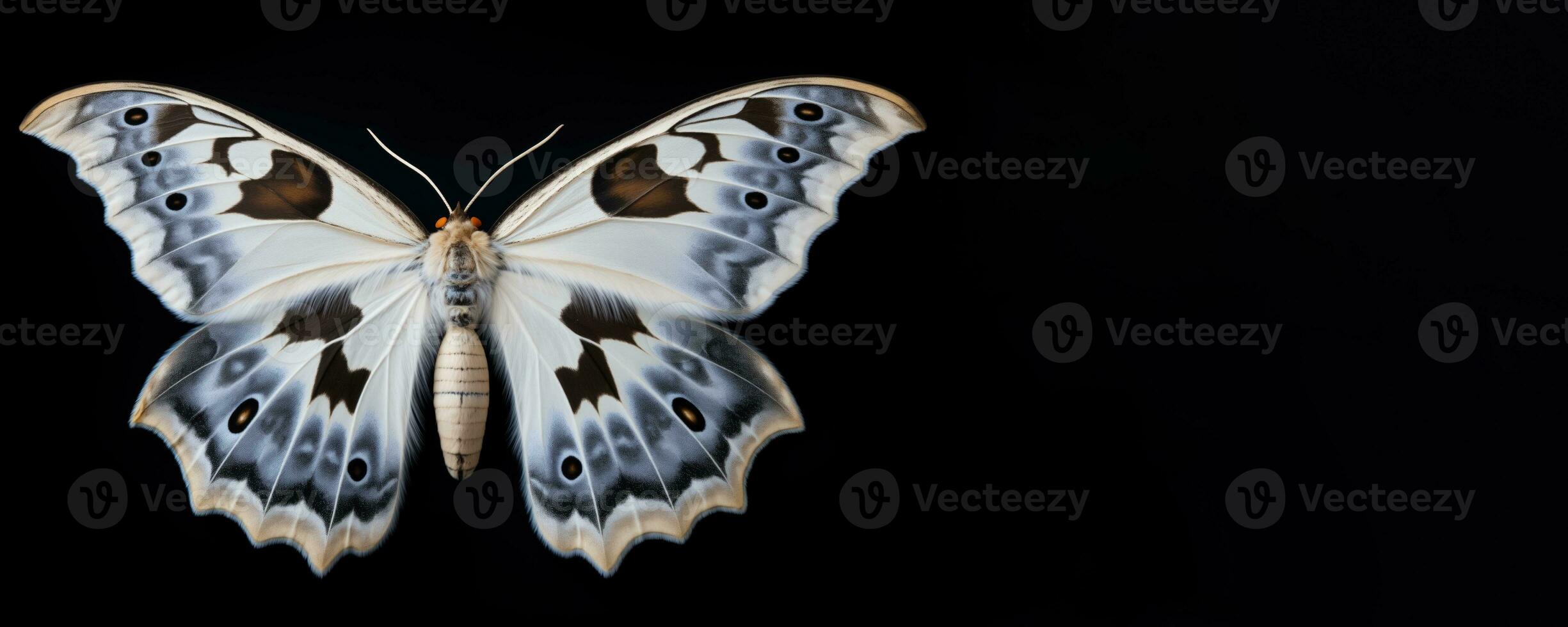 ai généré vibrant papillon mettant en valeur ailes sur noir photo