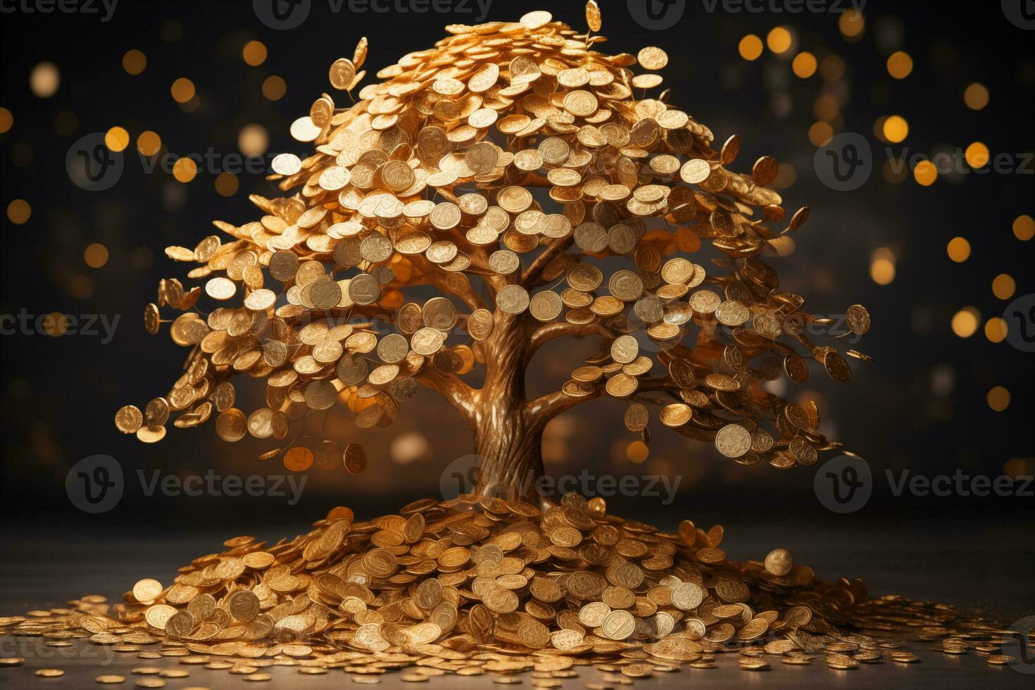 ai généré argent arbre.argent arbre fabriqué de or pièces de monnaie. haute qualité photo