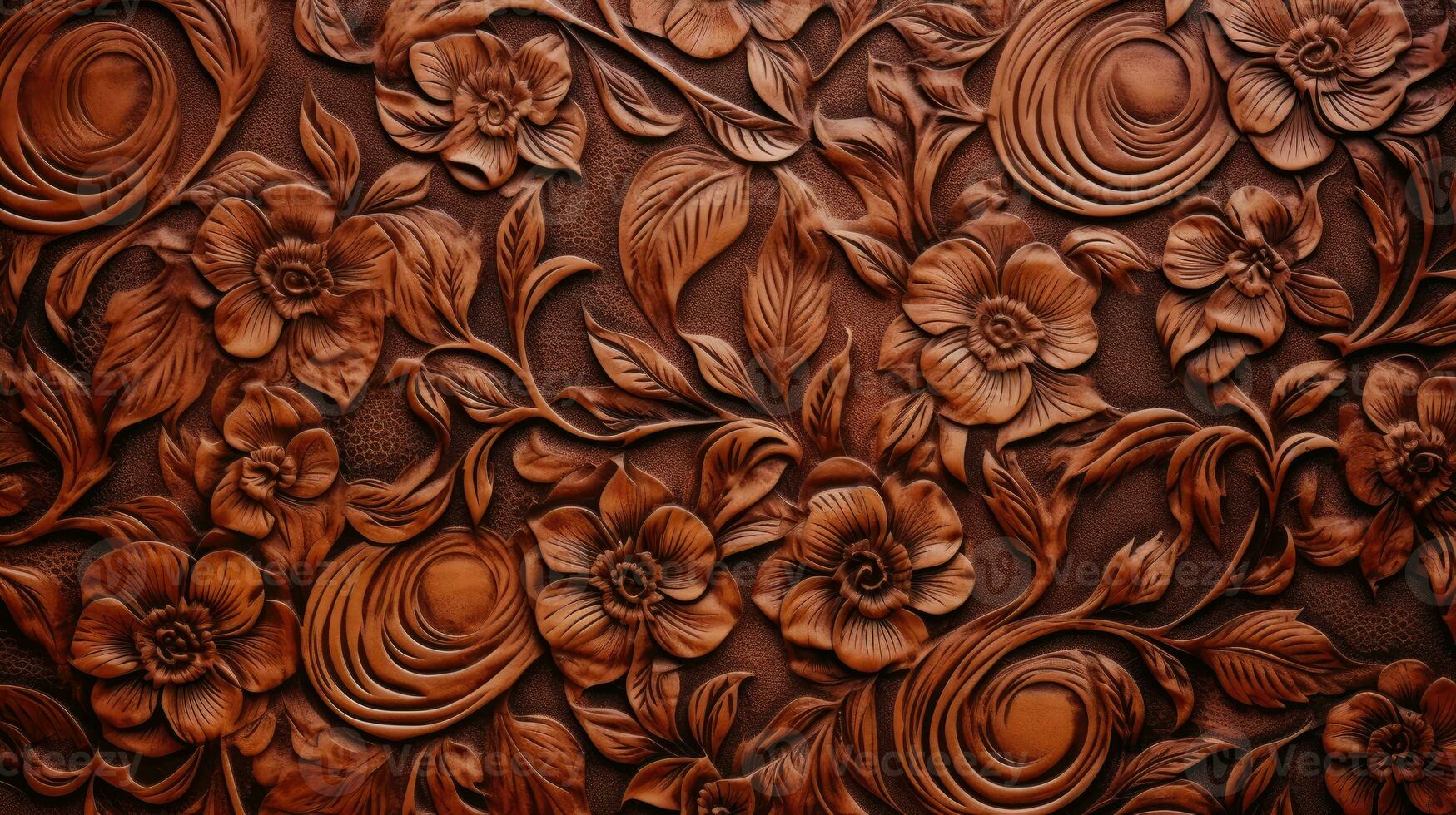 ai généré ancien marron cuir avec en relief floral modèle photo