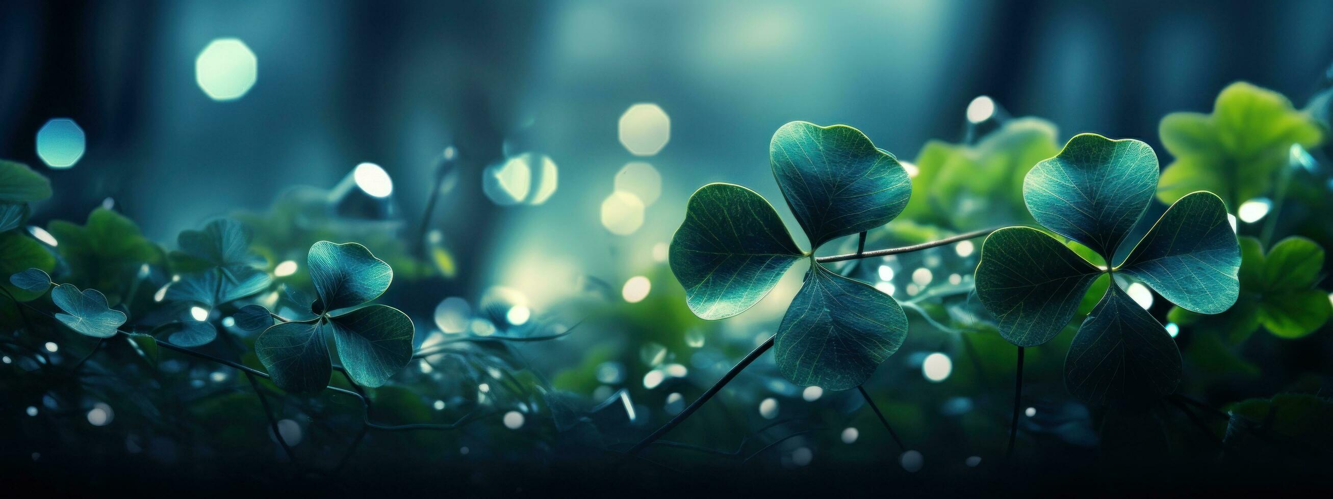 ai généré Trois trèfles couvert avec vert feuilles, photo