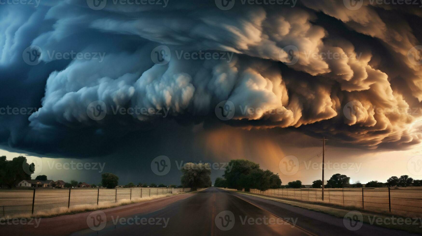 ai généré orage des nuages plus de le Autoroute. spectaculaire ciel. photo