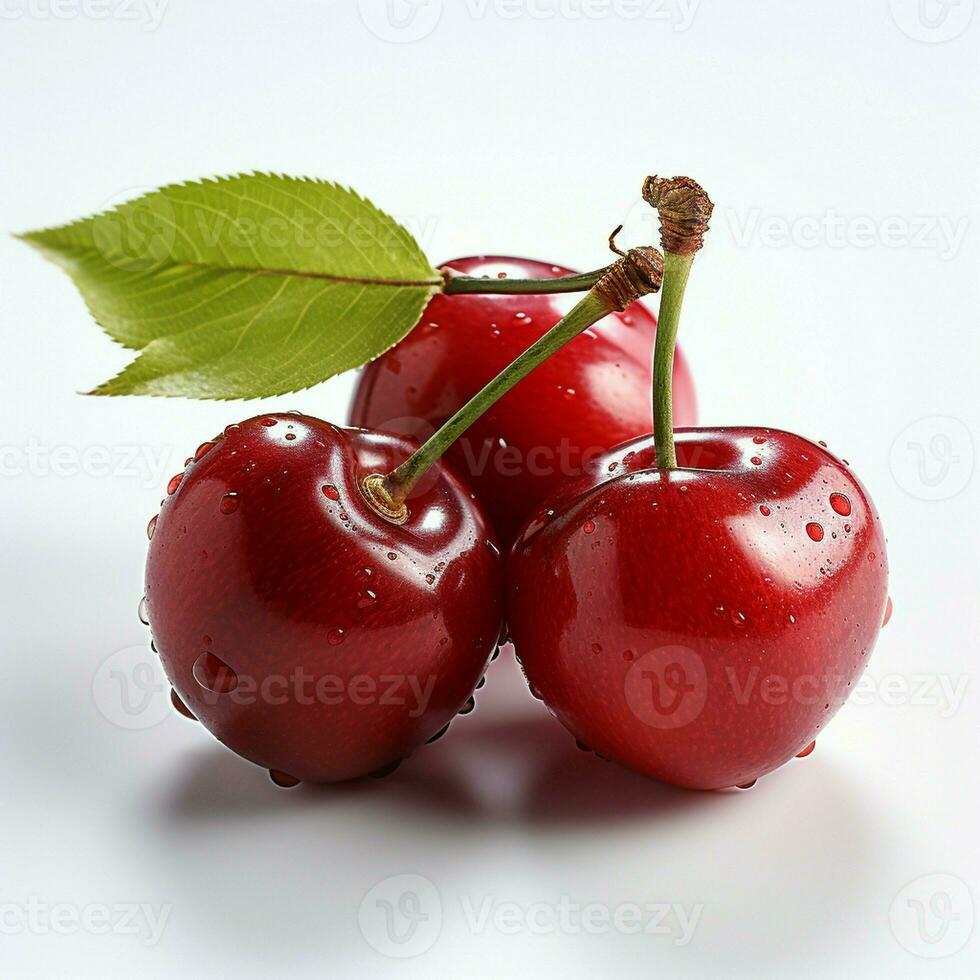 ai généré Frais mûr Cerise sur blanc arrière-plan, juteux et savoureux fruit, en bonne santé nourriture photo