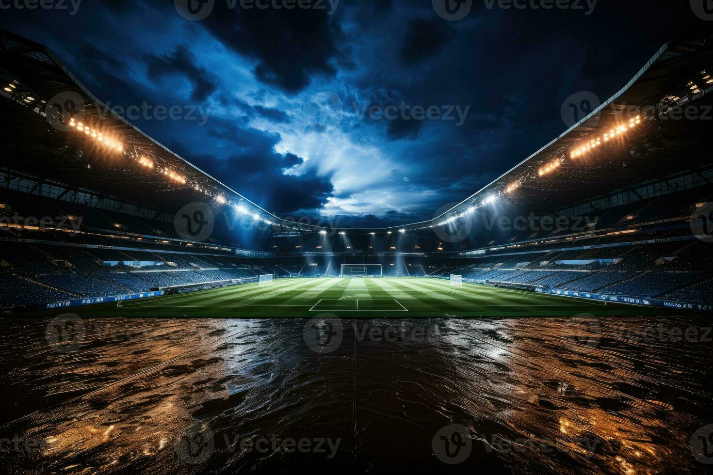 ai généré Football stade à nuit photo
