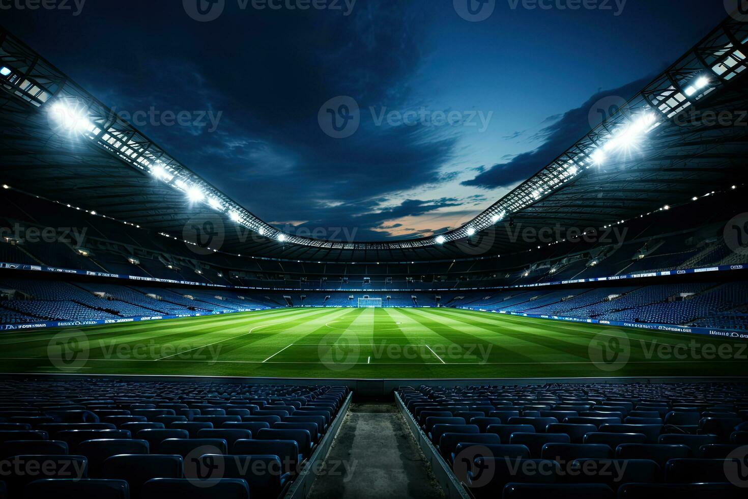 ai généré Football stade à nuit photo