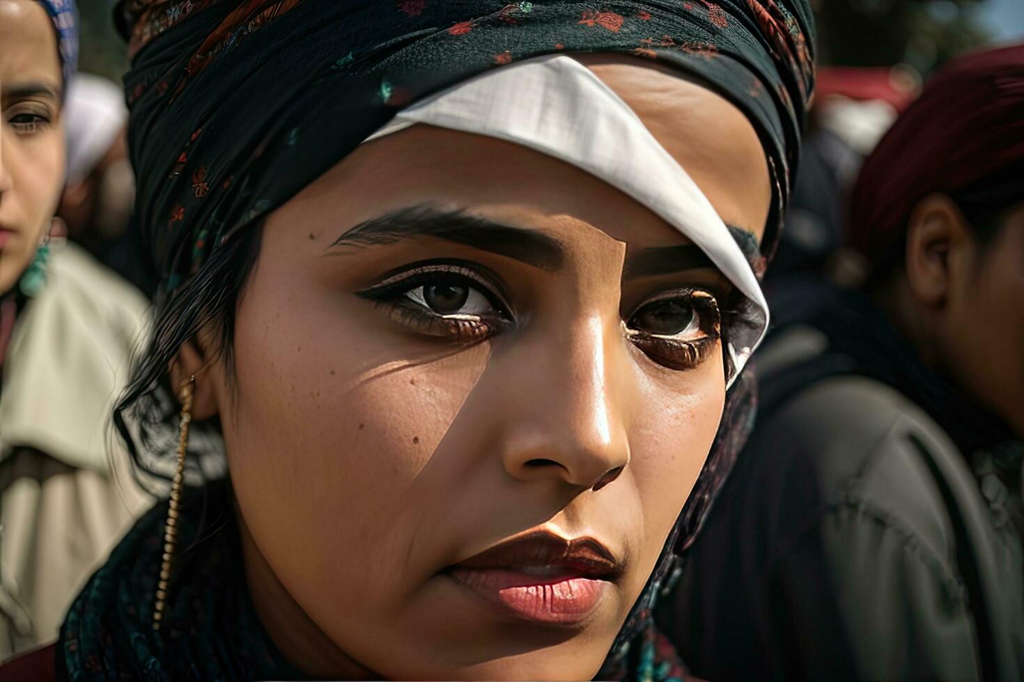 ai généré portrait de blessés Palestine femme portant hijab. Israël et Palestine guerre. photo