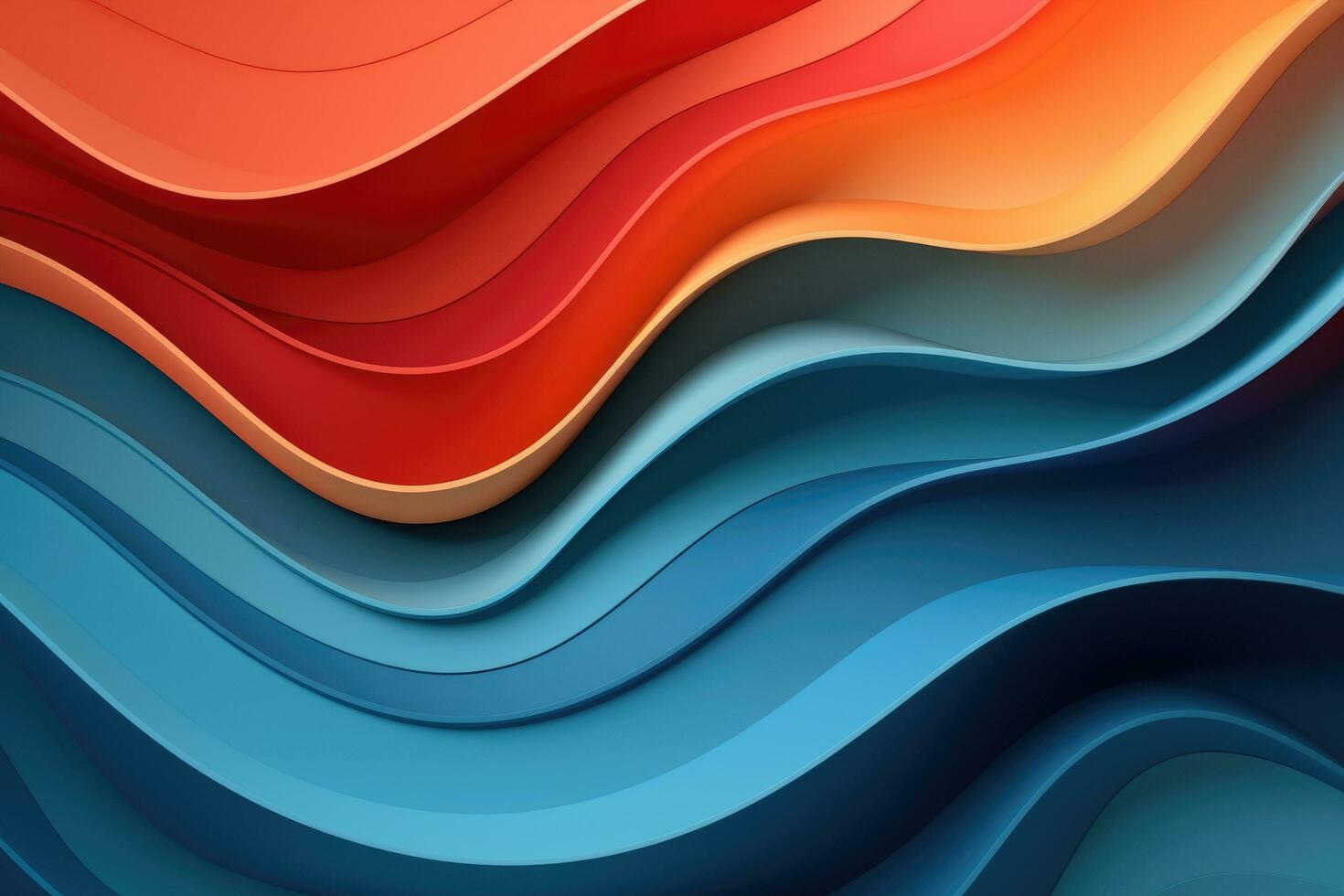 ai généré 3d rendre de abstrait Contexte avec ondulé lignes dans bleu et Orange couleurs, abstrait papier Couper ondulé liquide Contexte disposition conception, ai généré photo