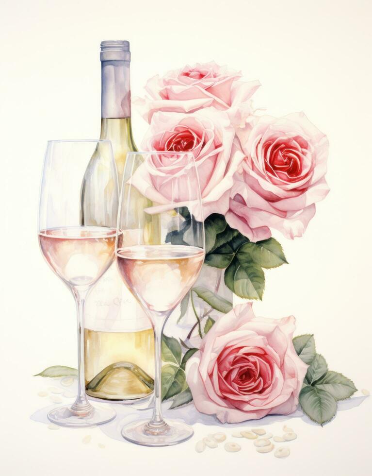 ai généré une verre de blanc du vin et des roses, photo