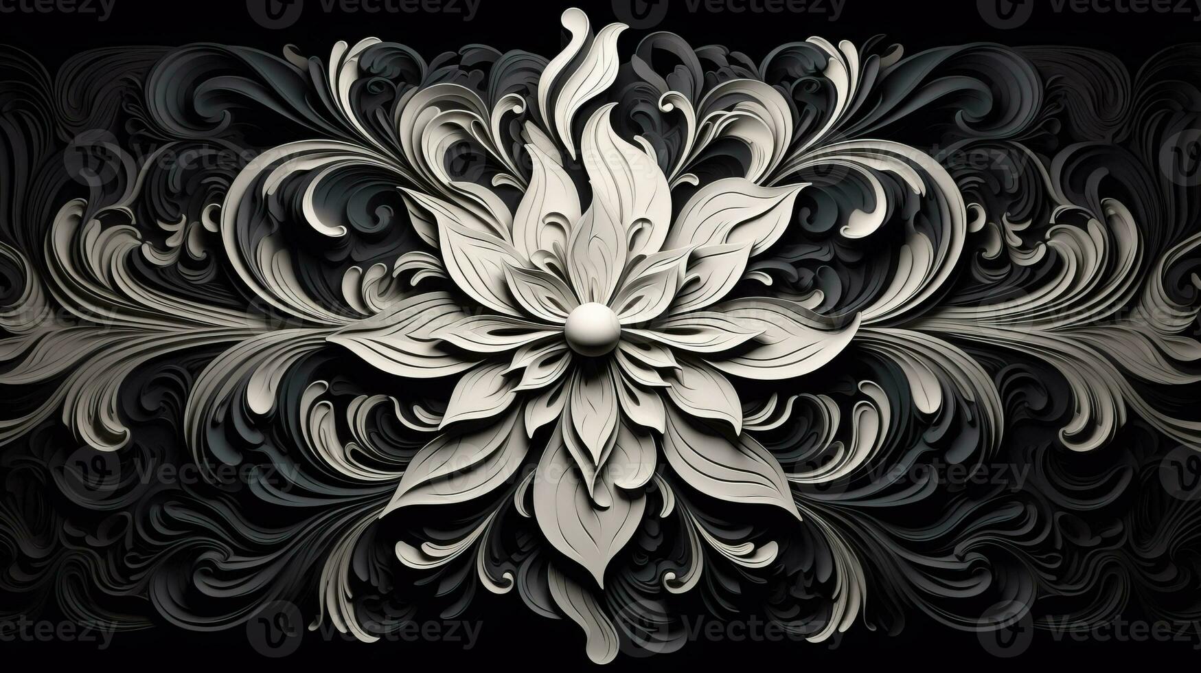 ai généré abstrait floral modèle dans noir et blanc couleurs. gothique esthétique photo