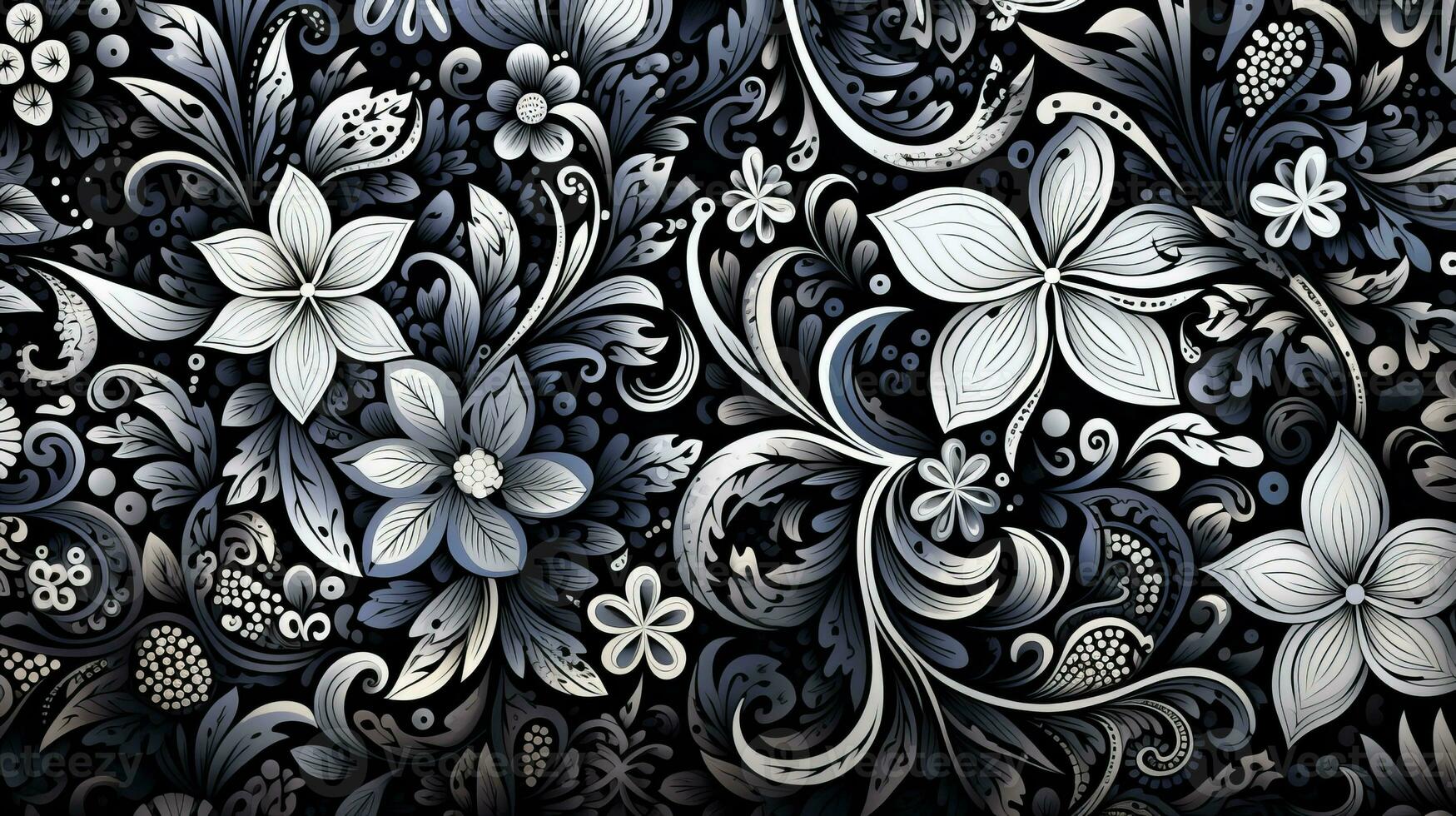 ai généré abstrait floral modèle dans noir et blanc couleurs. gothique esthétique photo