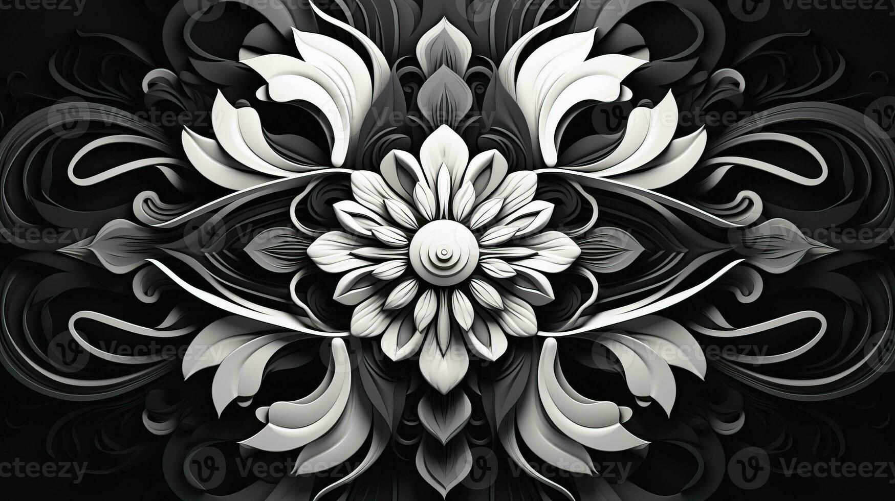 ai généré abstrait floral modèle dans noir et blanc couleurs. gothique esthétique photo