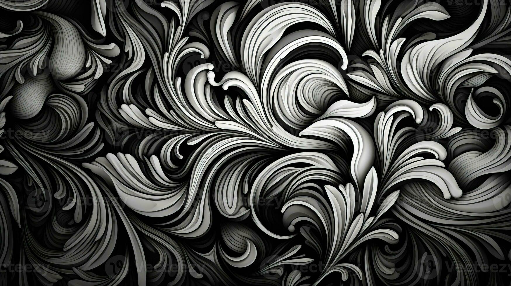 ai généré abstrait floral modèle dans noir et blanc couleurs photo