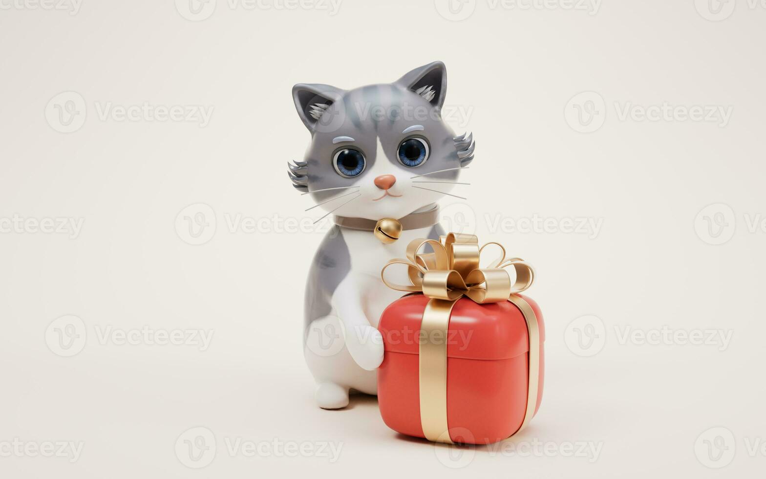 3d dessin animé style mignonne chat et cadeau boîte, 3d le rendu. photo