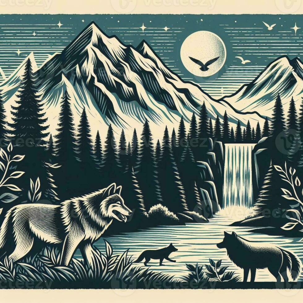 ai généré illustration de Loup dans la nature adapté pour vêtements conception photo