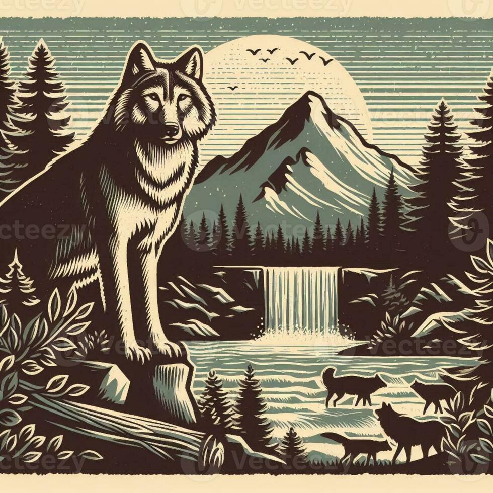 ai généré illustration de Loup dans la nature adapté pour vêtements conception photo