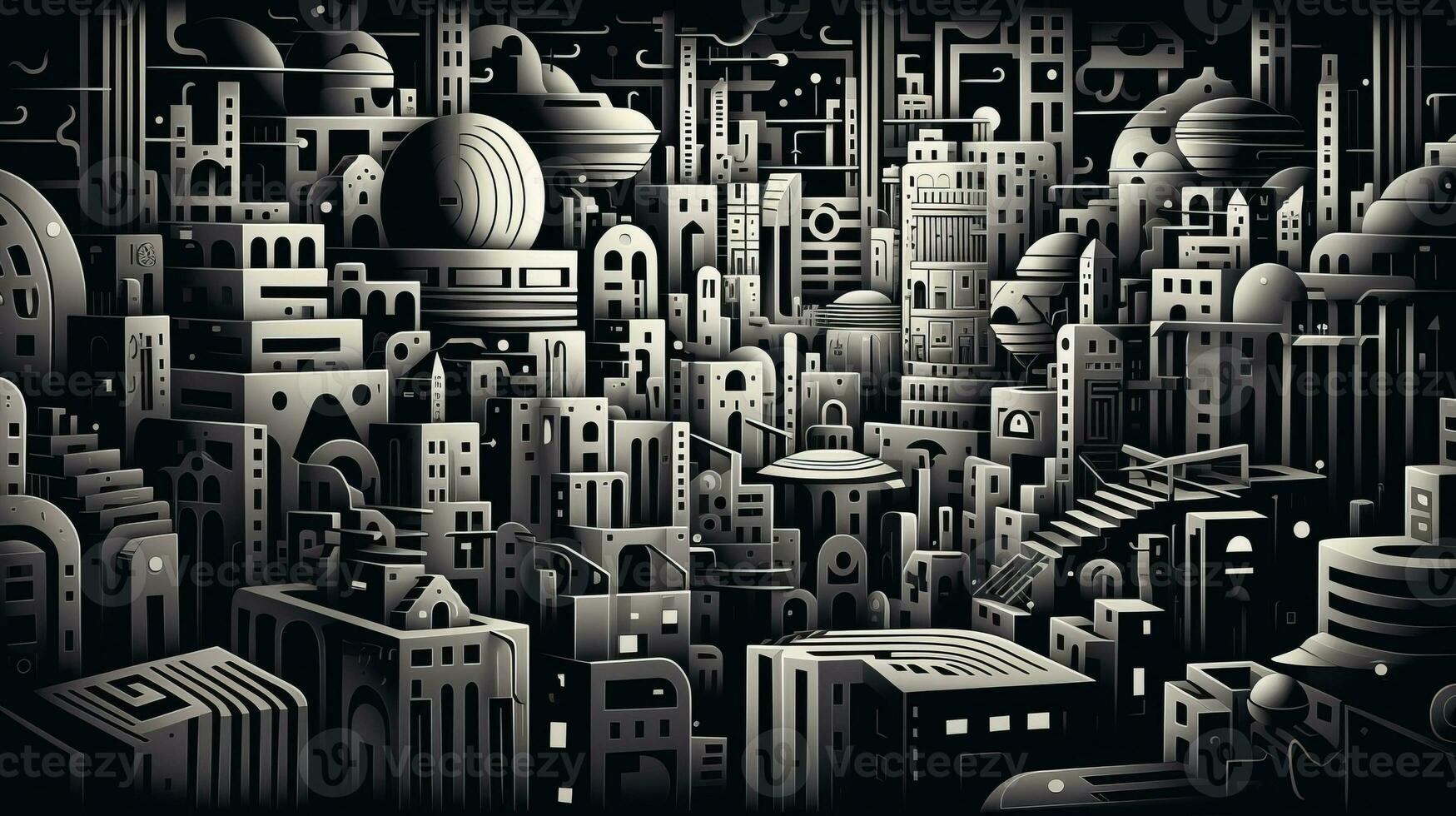 ai généré abstrait futuriste Maisons sur noir Contexte. surréaliste style photo