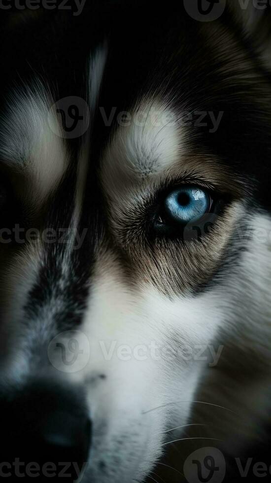 ai généré fermer rauque chien œil, portrait de animal sur foncé Contexte. ai généré photo