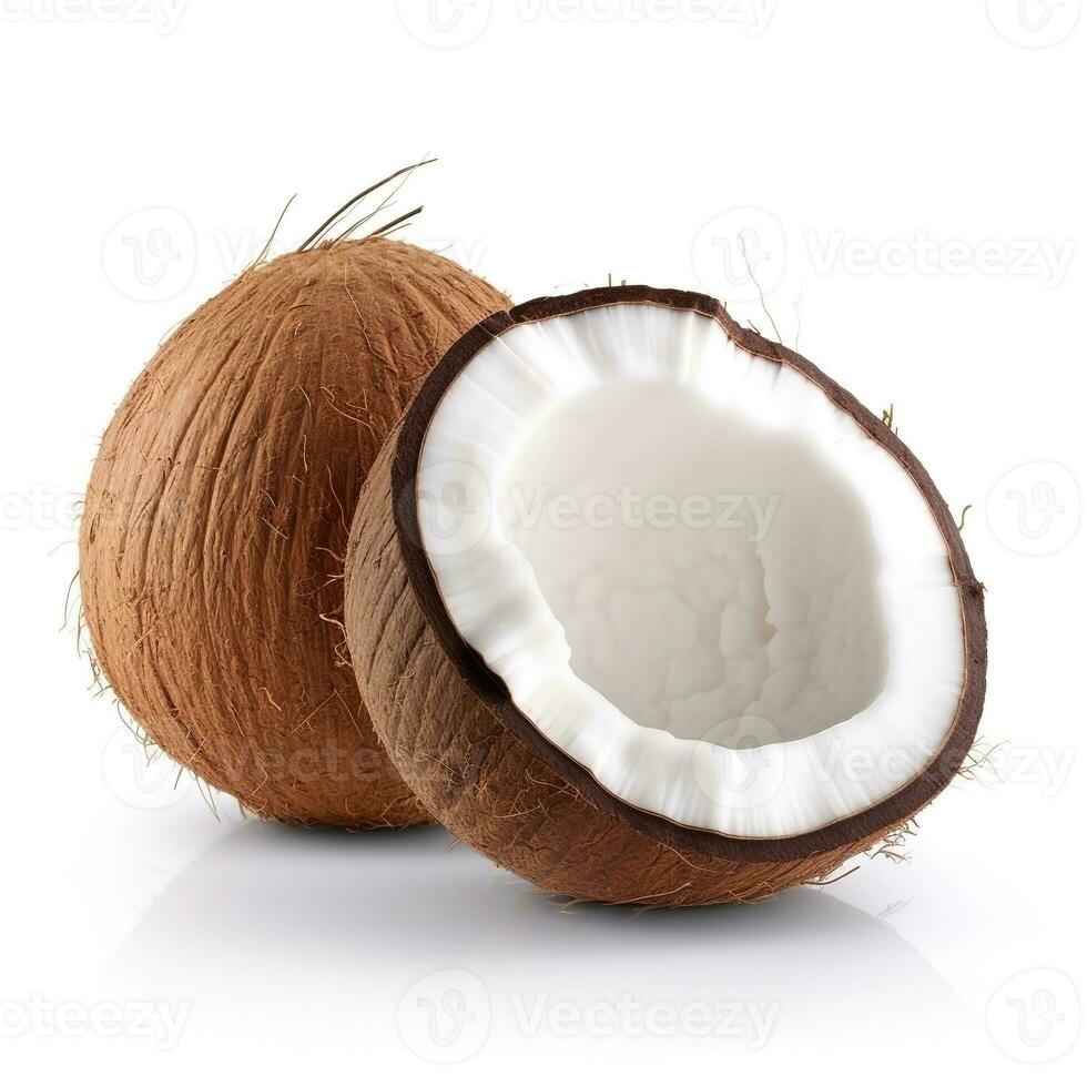 ai généré noix de coco sur blanc Contexte. en bonne santé nourriture concept photo