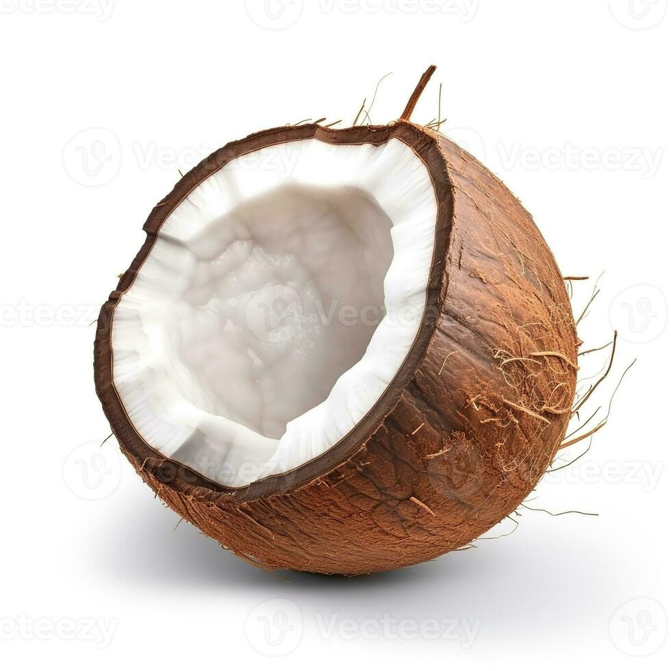 ai généré noix de coco sur blanc Contexte. en bonne santé nourriture concept photo