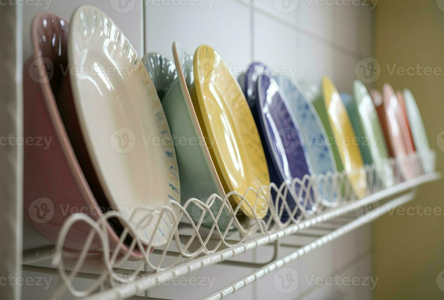 ai généré plat séchage coloré assiettes. produire ai photo