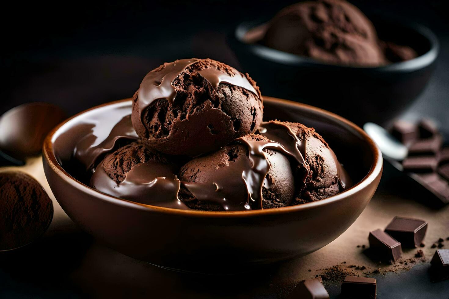 ai généré Chocolat la glace crème dans une bol photo