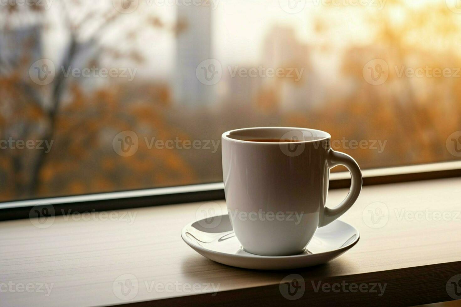 ai généré tasse de thé ou café agresser sur table près fenêtre hiver vacances ai généré photo