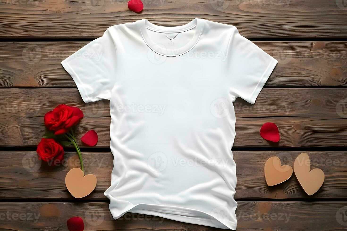 ai généré maquette de une Valentin blanc T-shirt, Vide Valentin blanc chemise maquette photo