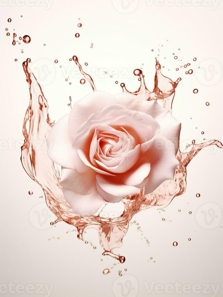 rose Rose avec l'eau éclaboussure et gouttes sur une blanc Contexte. fermer. ai génératif. photo