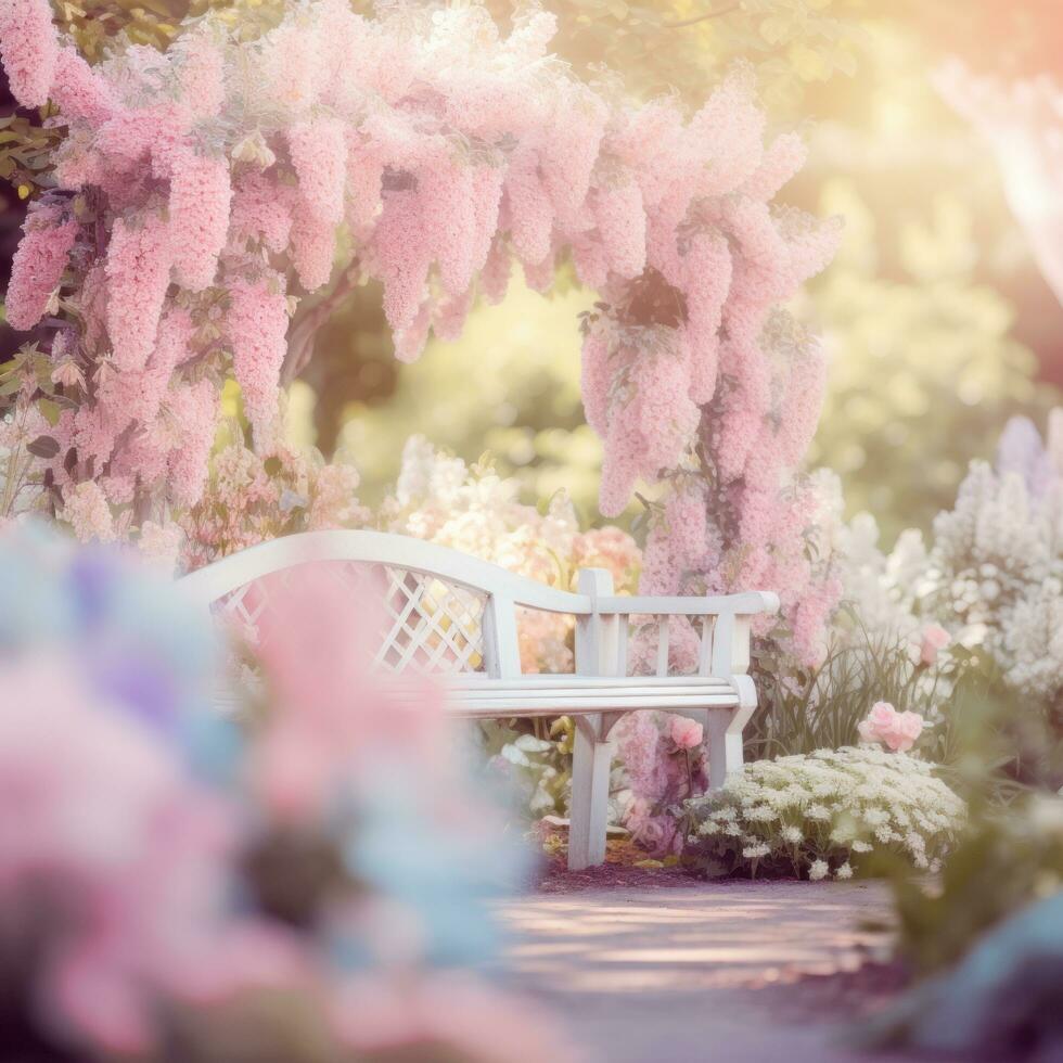 ai généré une rêveur printemps jardin avec une doux concentrer et pastel couleurs, je photo