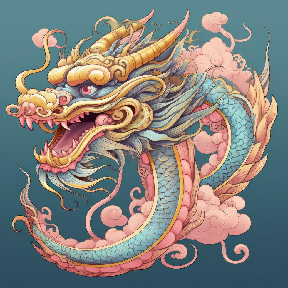 ai généré une magnifique chinois dragon dans nuances de rose et or, photo