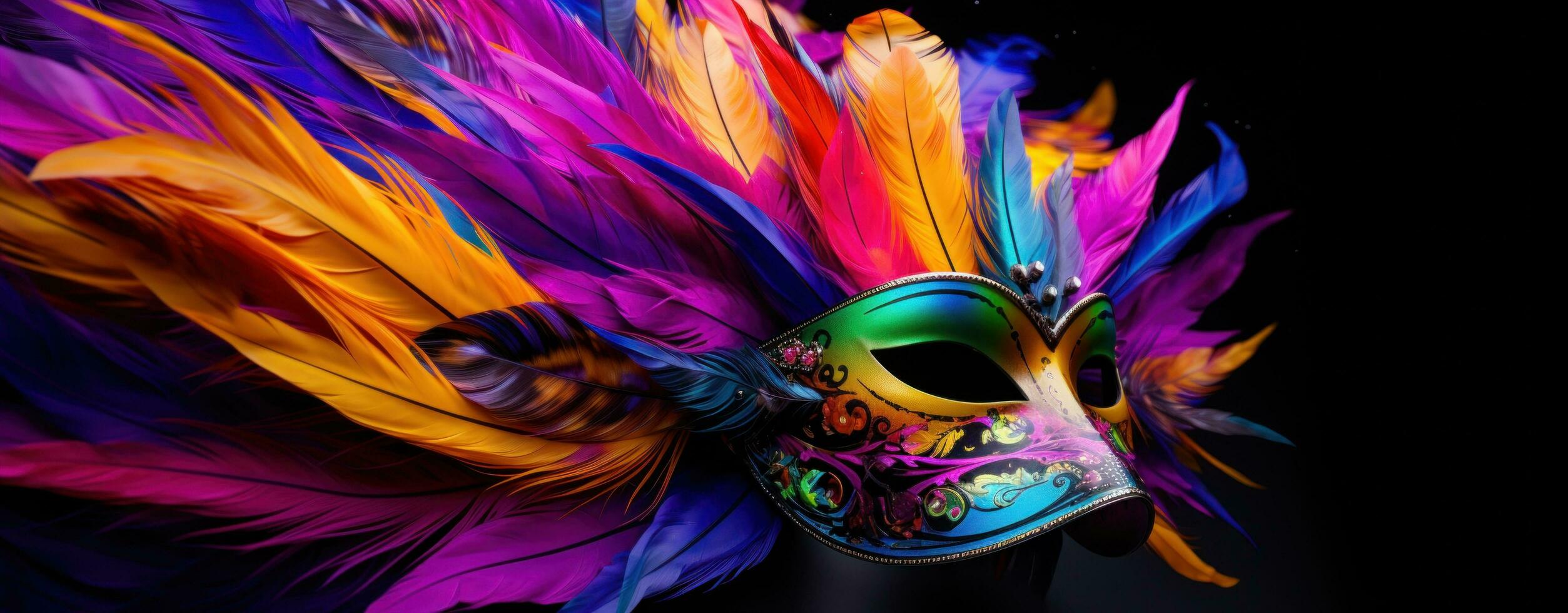 ai généré coloré masque avec plumes et autre décorations photo