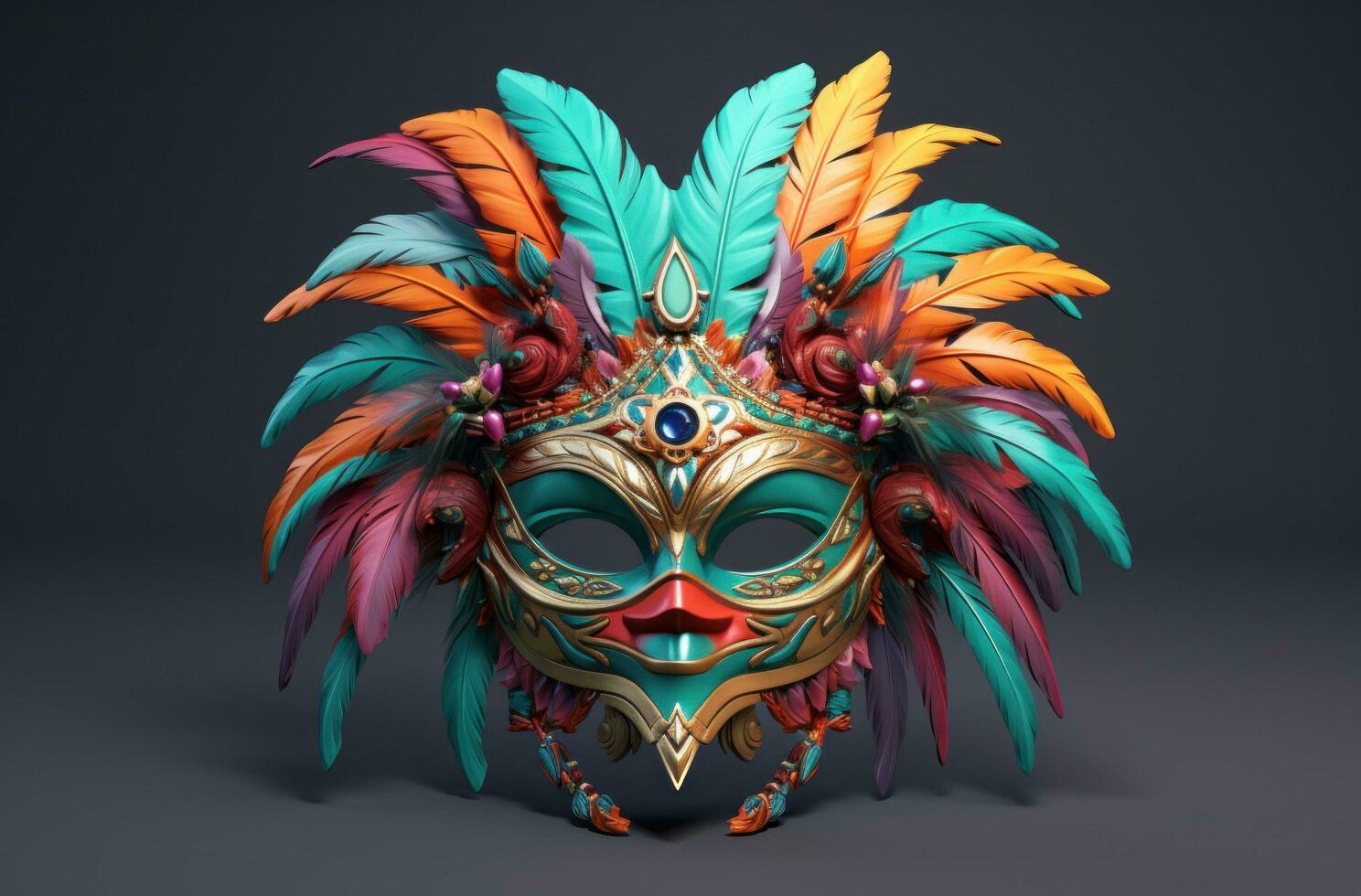 ai généré coloré masque avec plumes et autre décorations photo