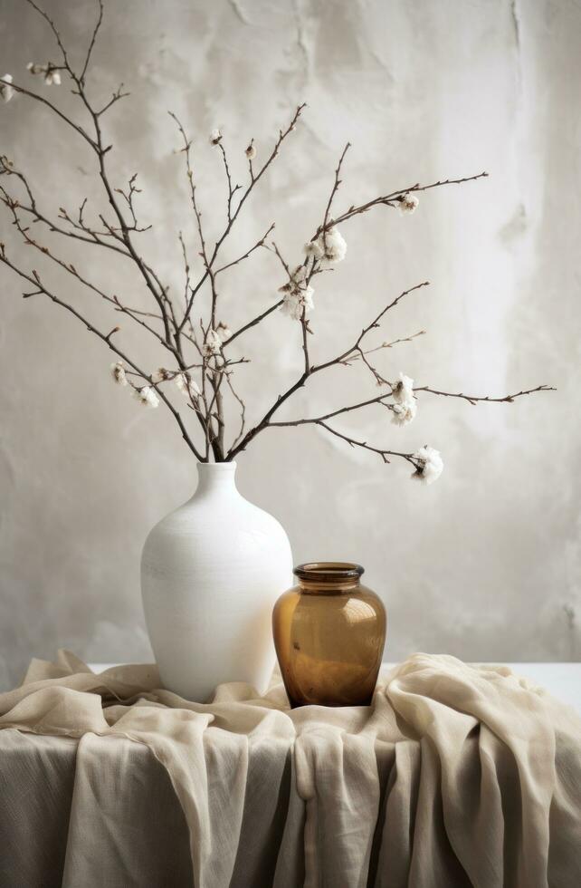 ai généré une blanc vase est permanent sur une tableau, photo