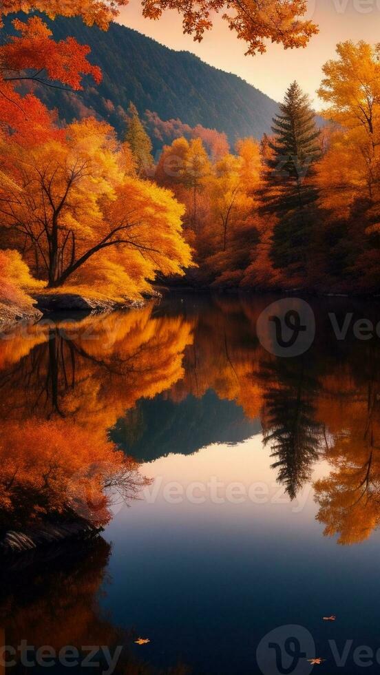 ai généré une réaliste image représentant déchue feuilles pacifiquement à la dérive dans une serein lac. photo