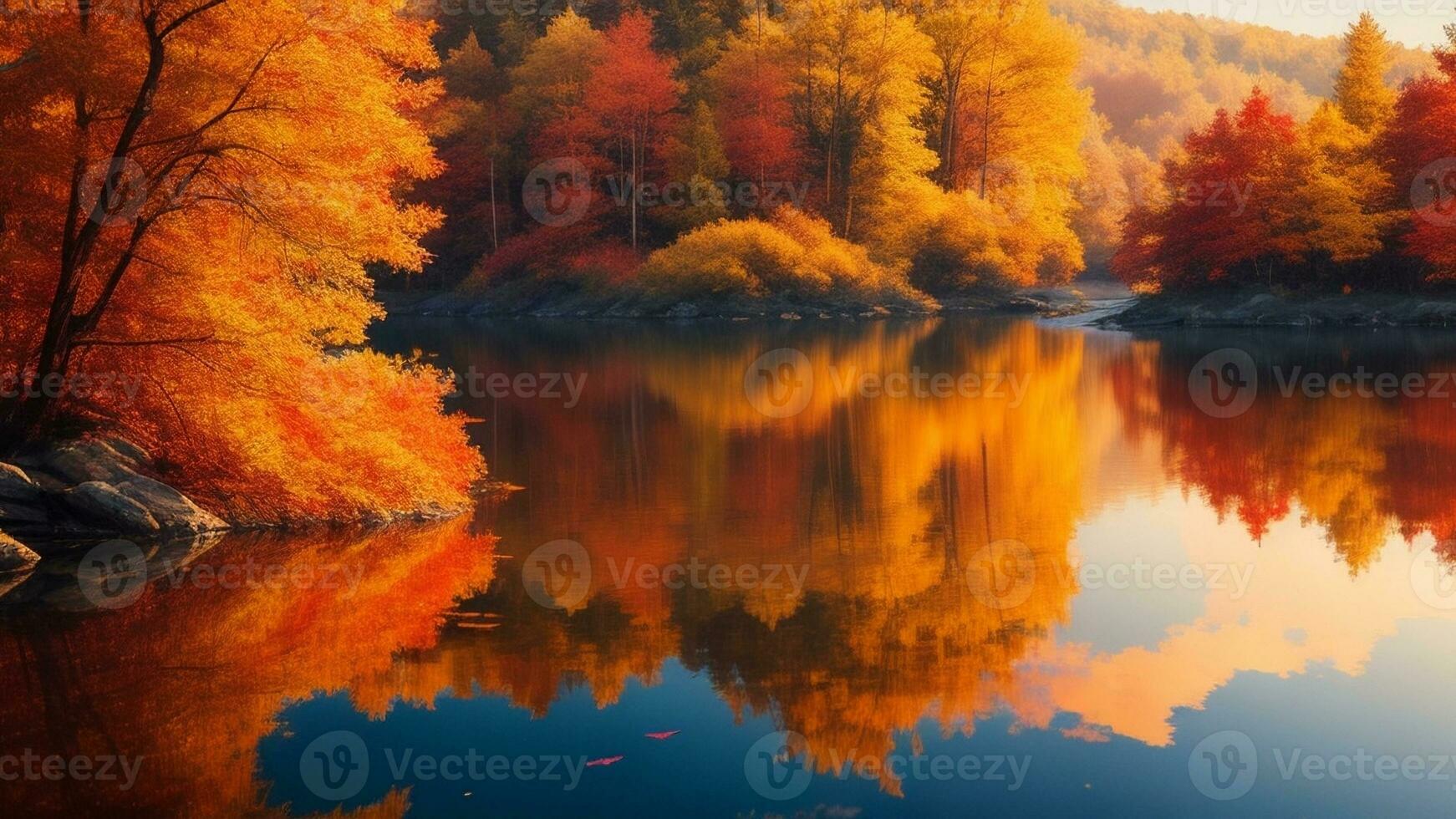 ai généré une réaliste image représentant déchue feuilles pacifiquement à la dérive dans une serein lac. photo