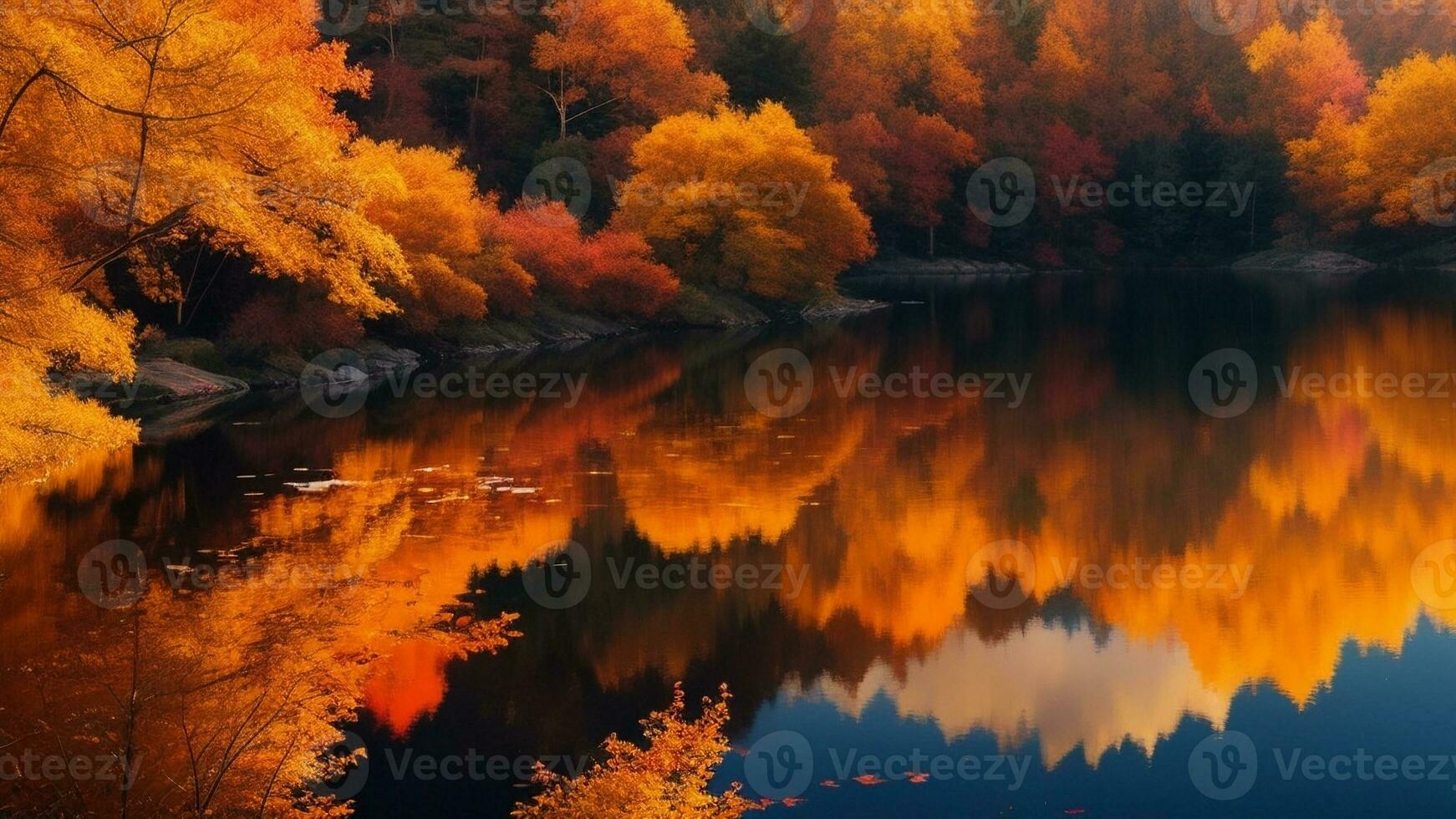 ai généré une réaliste image représentant déchue feuilles pacifiquement à la dérive dans une serein lac. photo