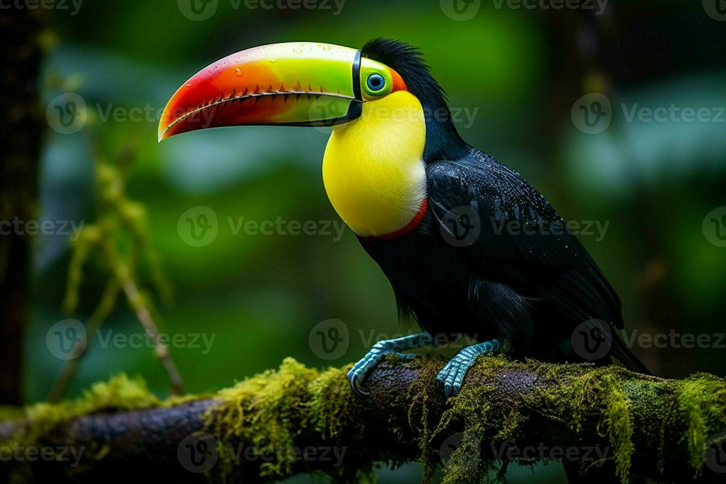 ai généré Quille facturé toucan perché sur une forêt branche dans Panama luxuriant verdure ai généré photo