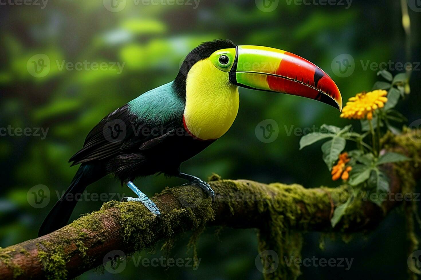 ai généré la nature Voyage dans central Amérique Quille facturé toucan dans Panama boisé paradis ai généré photo