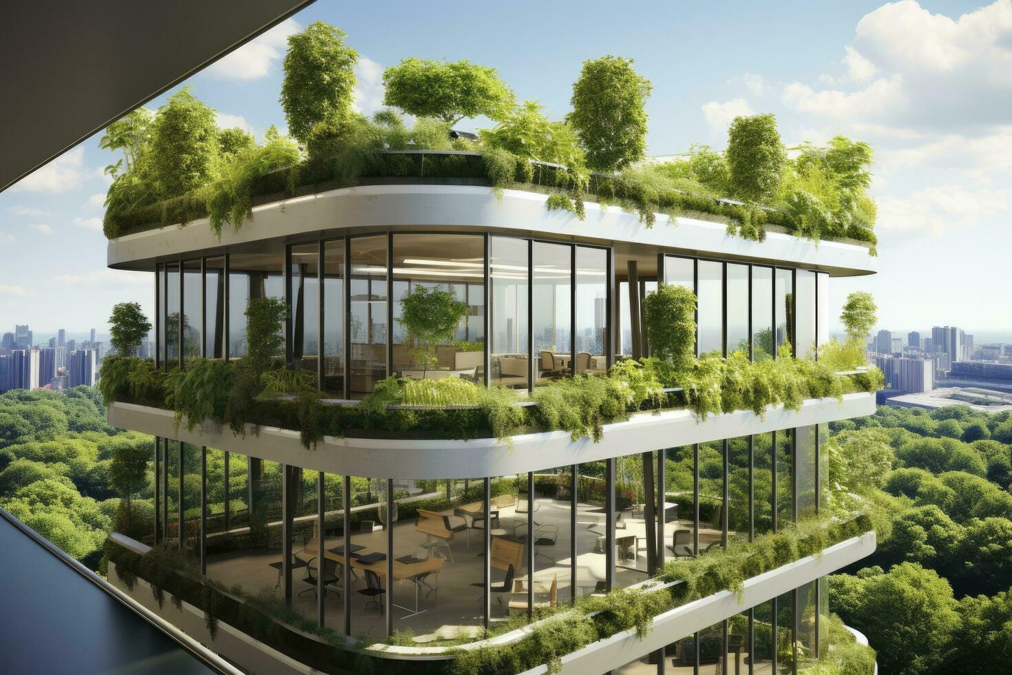 ai généré Bureau bâtiment avec vert environnement. ai généré photo