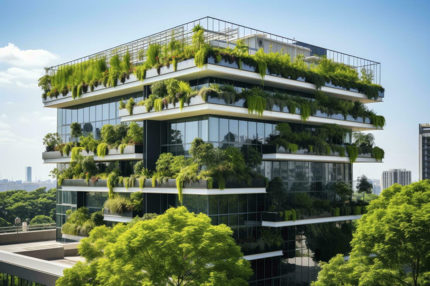 ai généré Bureau bâtiment avec vert environnement. ai généré photo